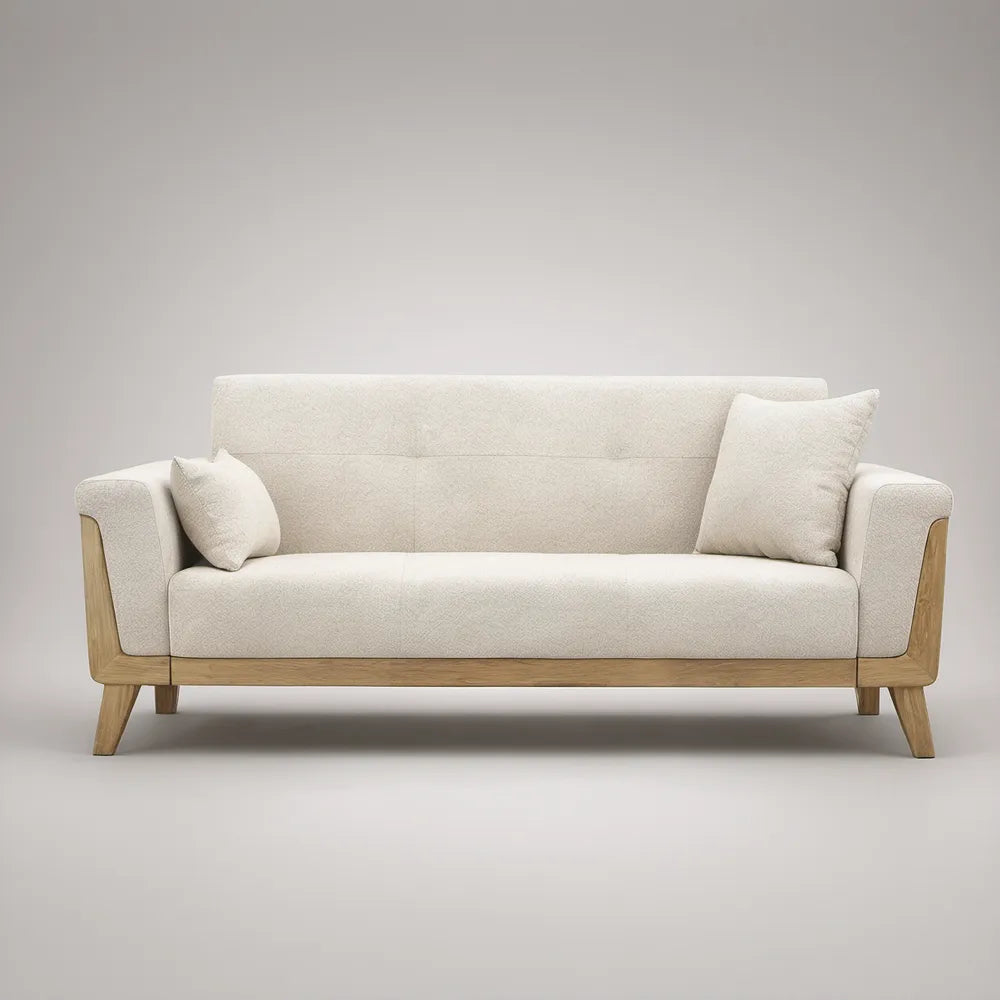 Třímístná pohovka 210 × 90 × 85 cm s polyesterovým čalouněním, krémová