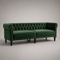 Třímístná pohovka Chesterfield ze sametového polyesteru, tmavě zelená, 210 × 85 × 76 cm