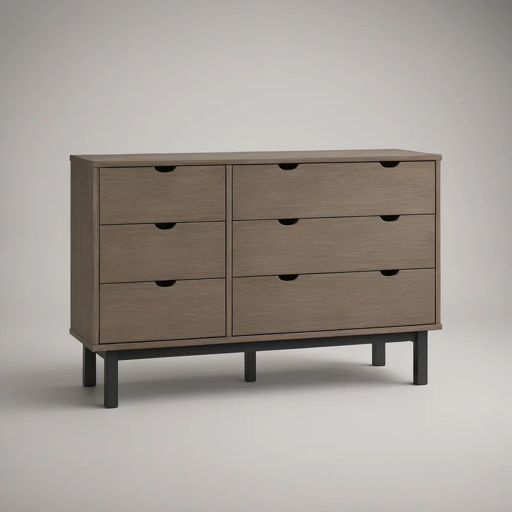 Komoda se 6 zásuvkami, 120 × 40 × 80 cm, šedohnědá/černá